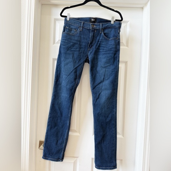 Paige Slim Straight Jeans Stretch Whiskered Denim Dark Wash Blue Men's 31